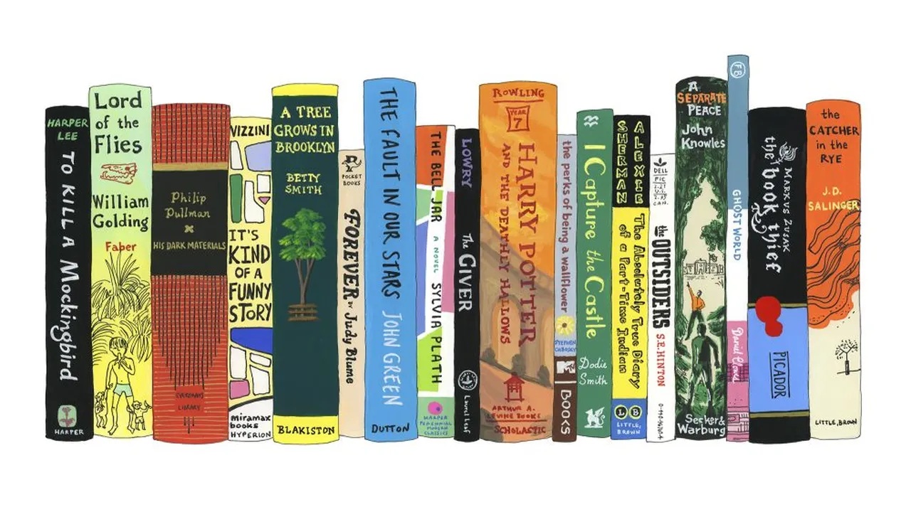 A really cute illustration of various old YA classics like I Capture The Castle and A Tree Grows in Brooklyn