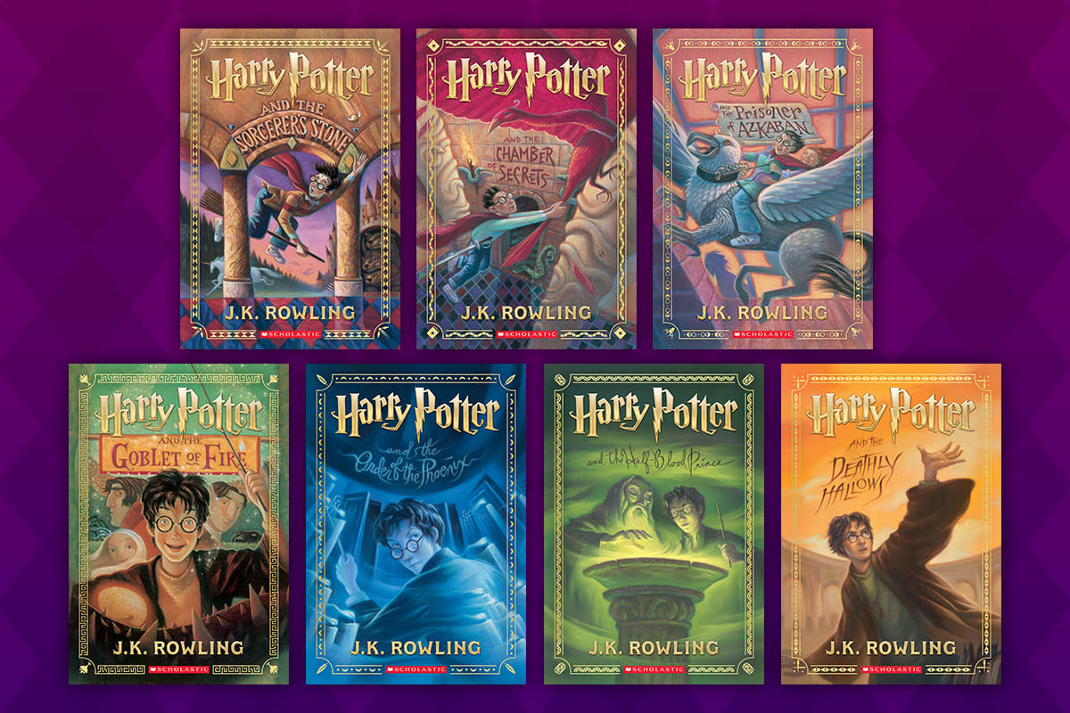 An image of all 7 book covers in the Harry Potter series. My favorite is Prisoner of Azkaban.